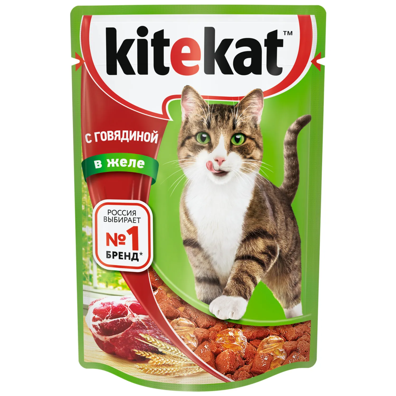 Корм влажный для кошек KiteKat 85г говядина в желе пауч