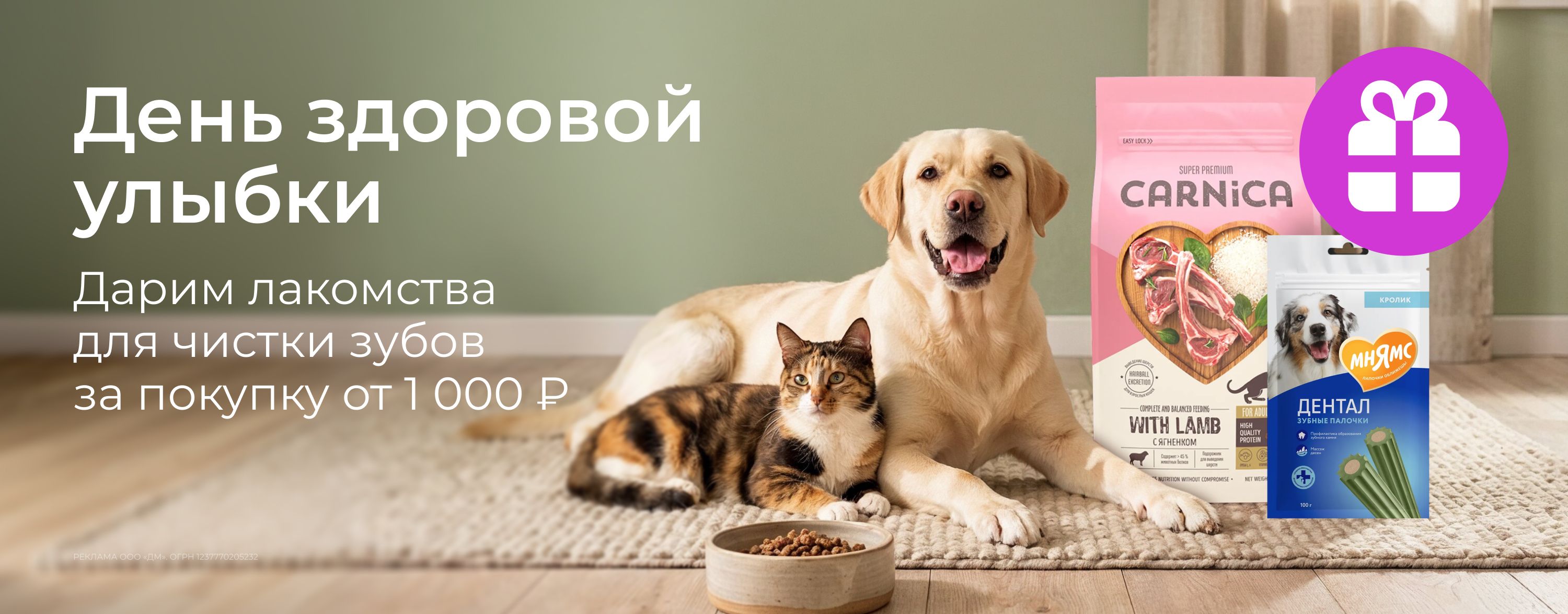 май_29.05.2026_зоо маркетинг_День здоровой улыбки. Лакомство для чистки зубов в подарок за покупку от 1000 р._сайт_карусель